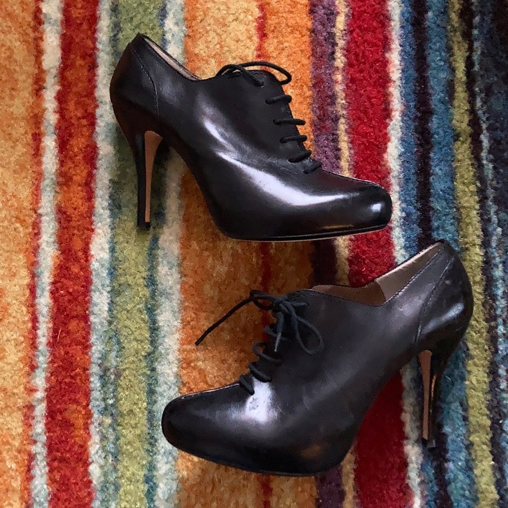 Max Studio leather heel lace up booties